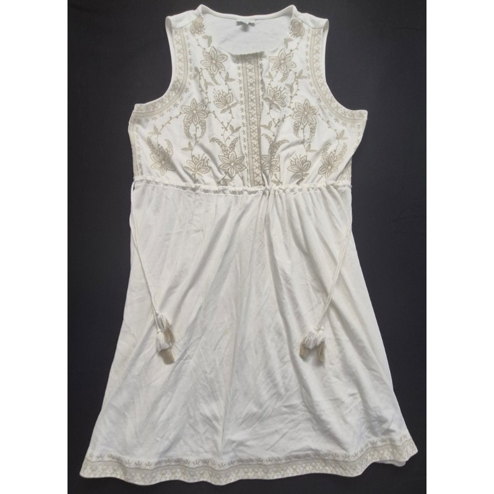 J Jill white sleeveless embroidered tassel tie waist babydoll dress 2XL boho - Picture 2 of 16